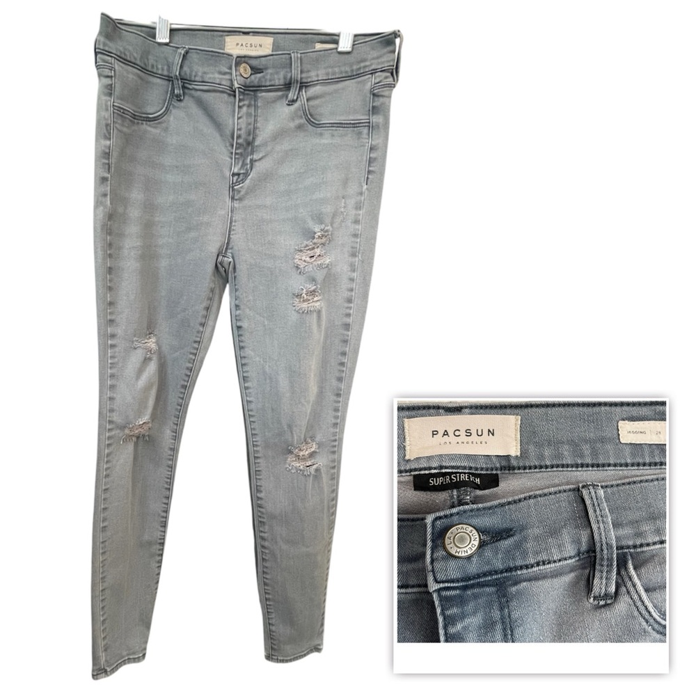 Pacsun Jegging Denim Jeans Women's Size 28 Gray Raw Hem Distressed